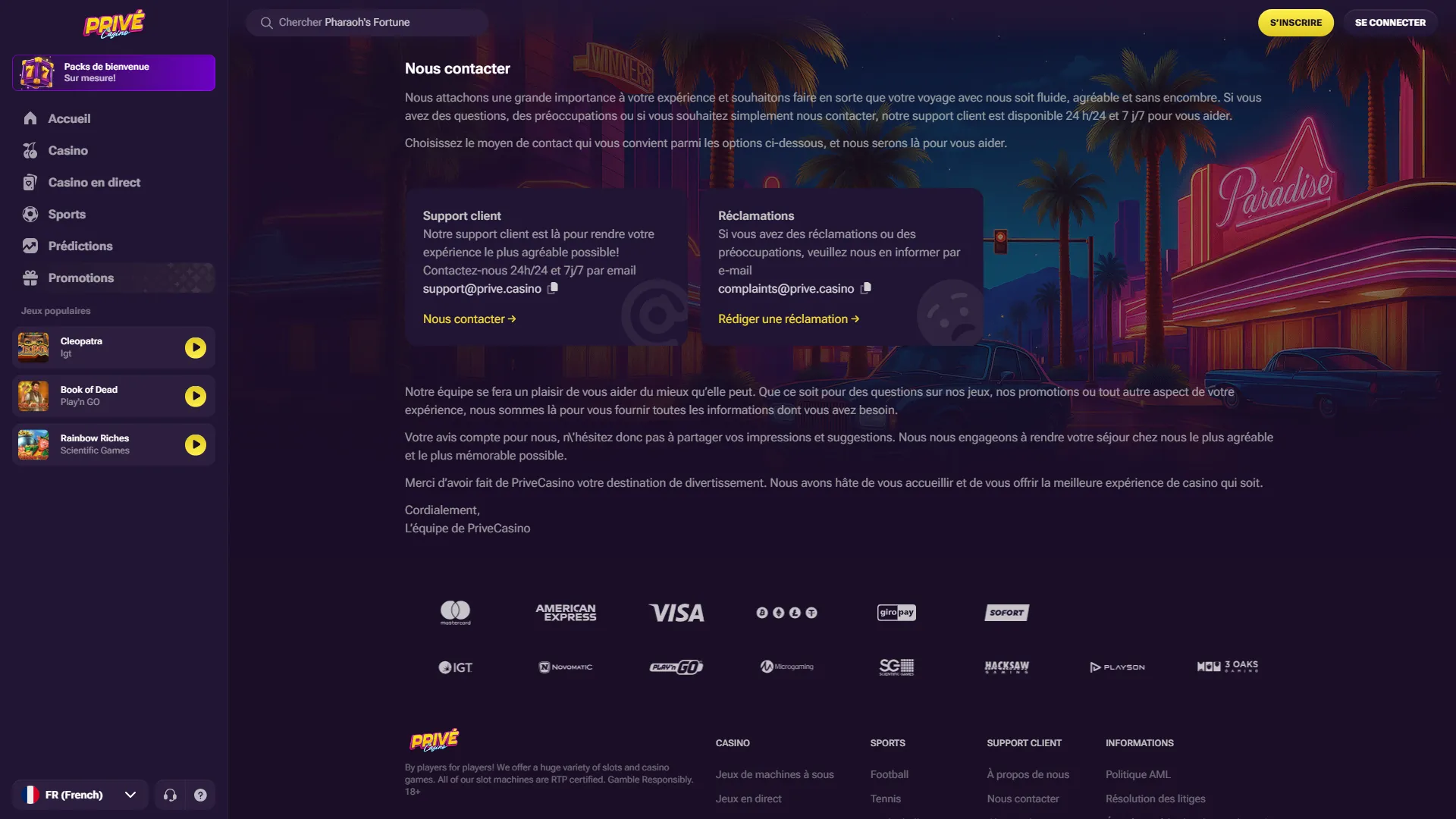 Prive Casino support
