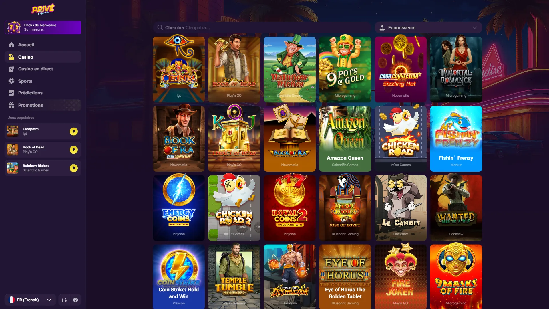 Prive Casino jeux